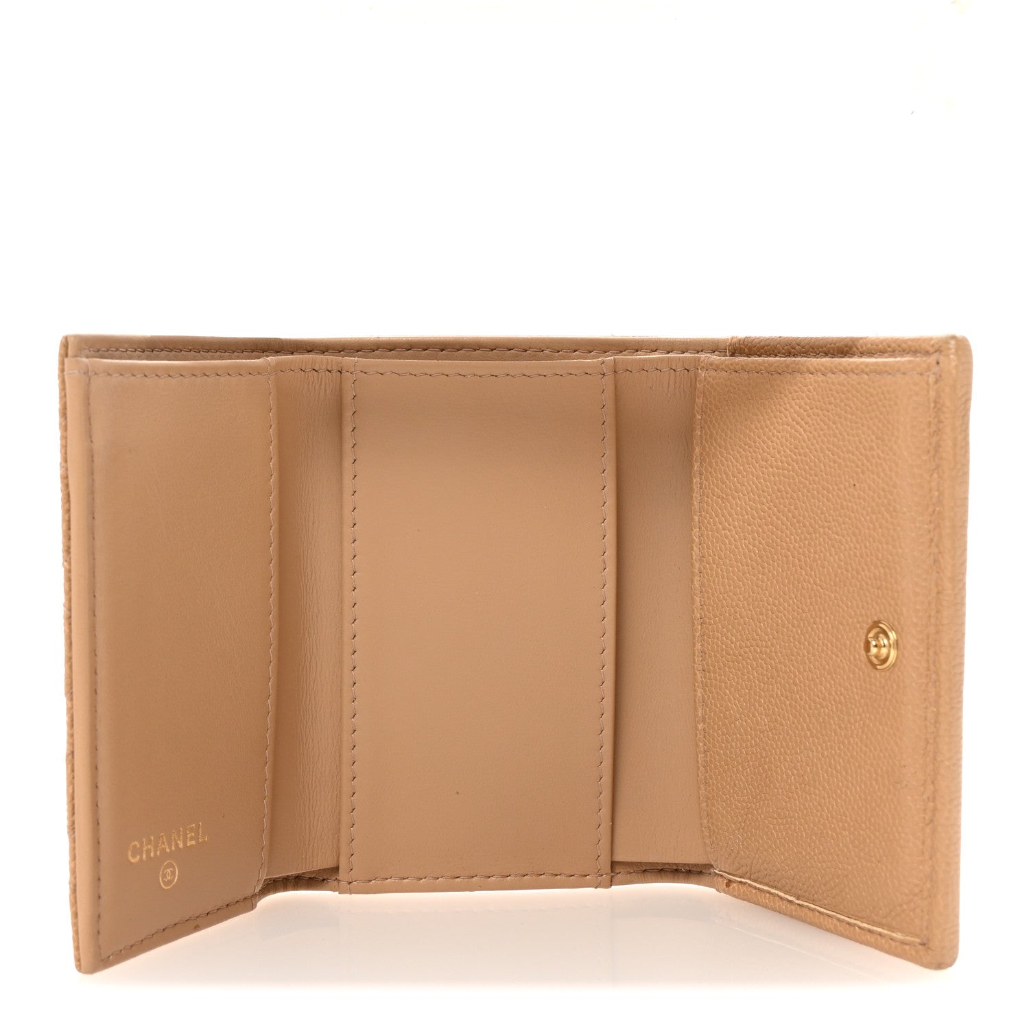 Caviar Quilted Small Boy Flap Wallet Beige