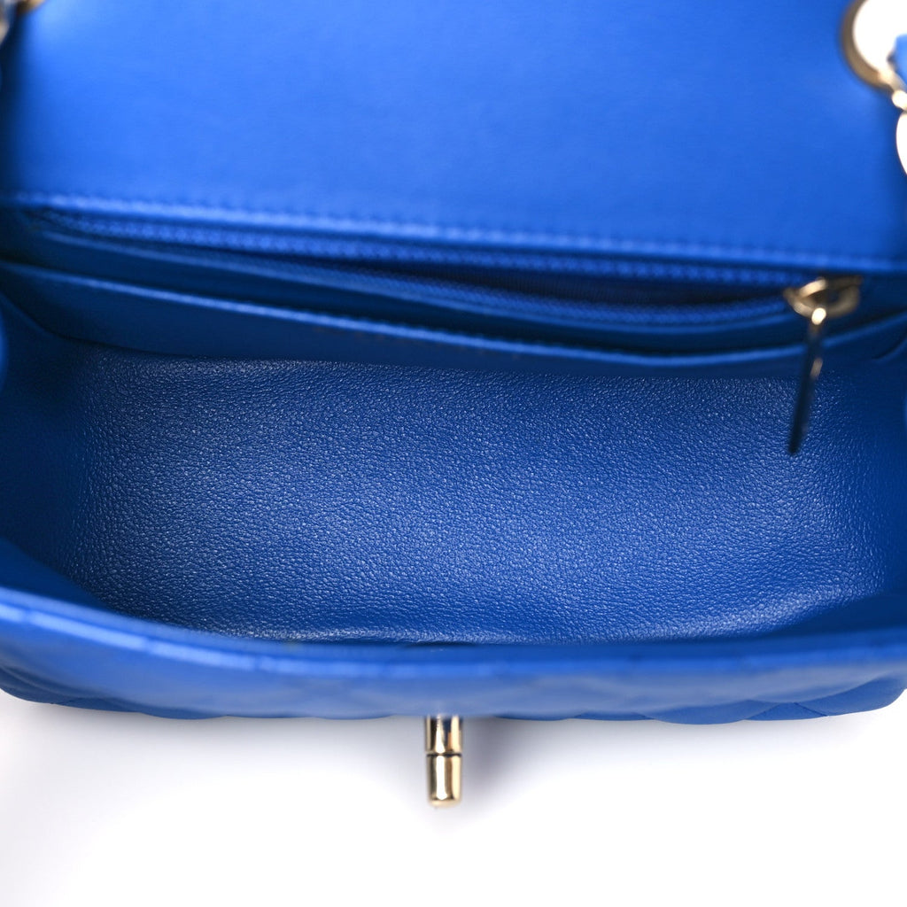 Lambskin Chevron Quilted Mini Square Flap Blue