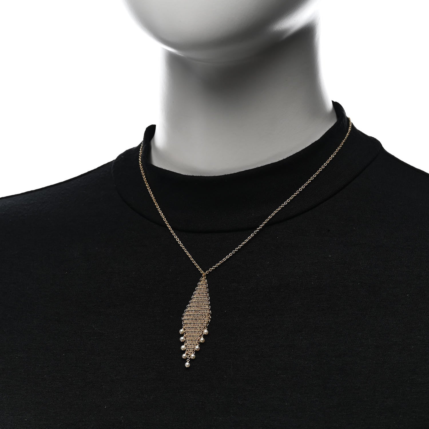 18K Yellow Gold Freshwater Cultured Pearl Elsa Peretti Mesh Fringe Pendant Necklace