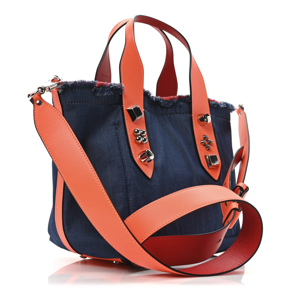 Denim Printed Mini Frangibus Tote Blue Multicolor