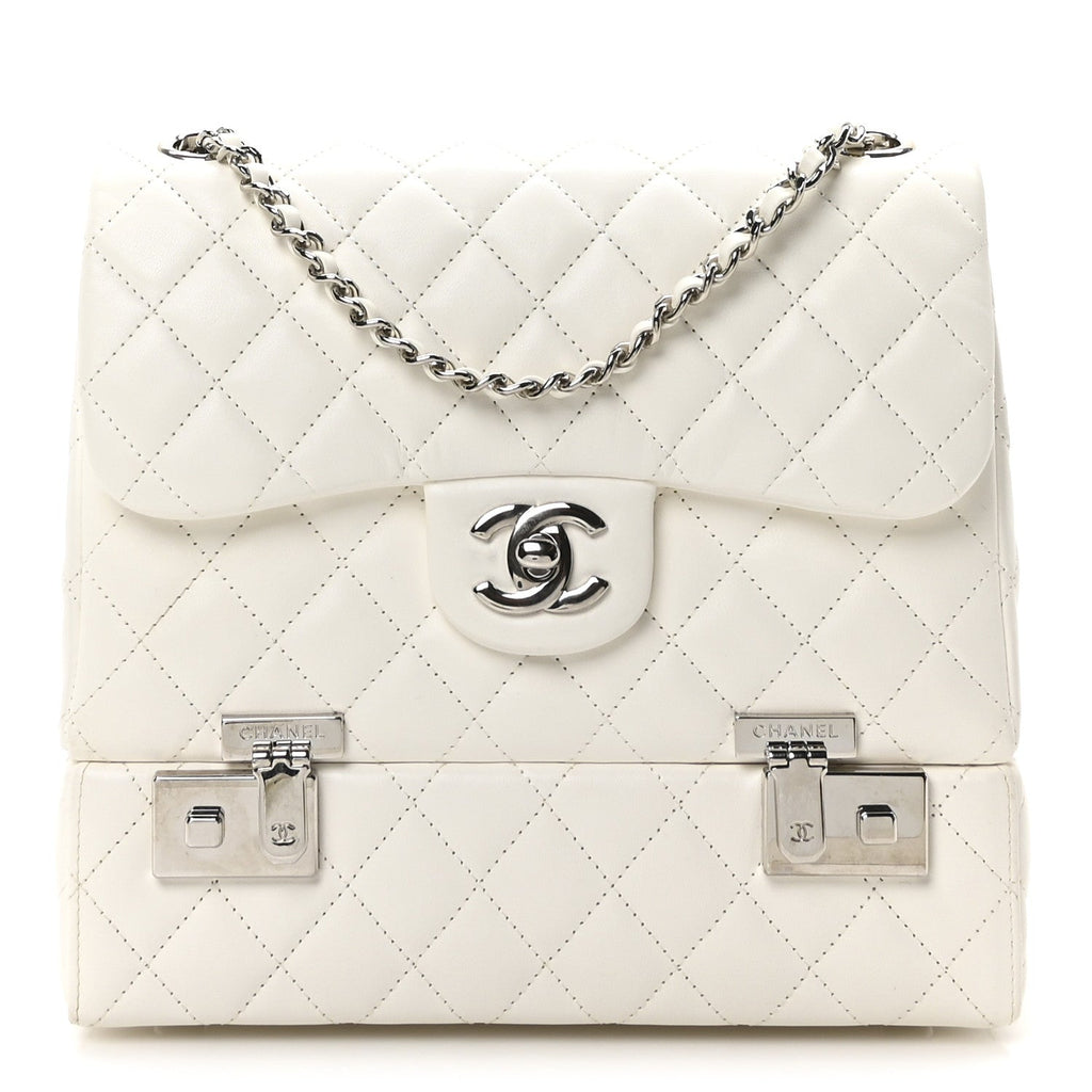 Lambskin Quilted Cockpit Flap Bag White