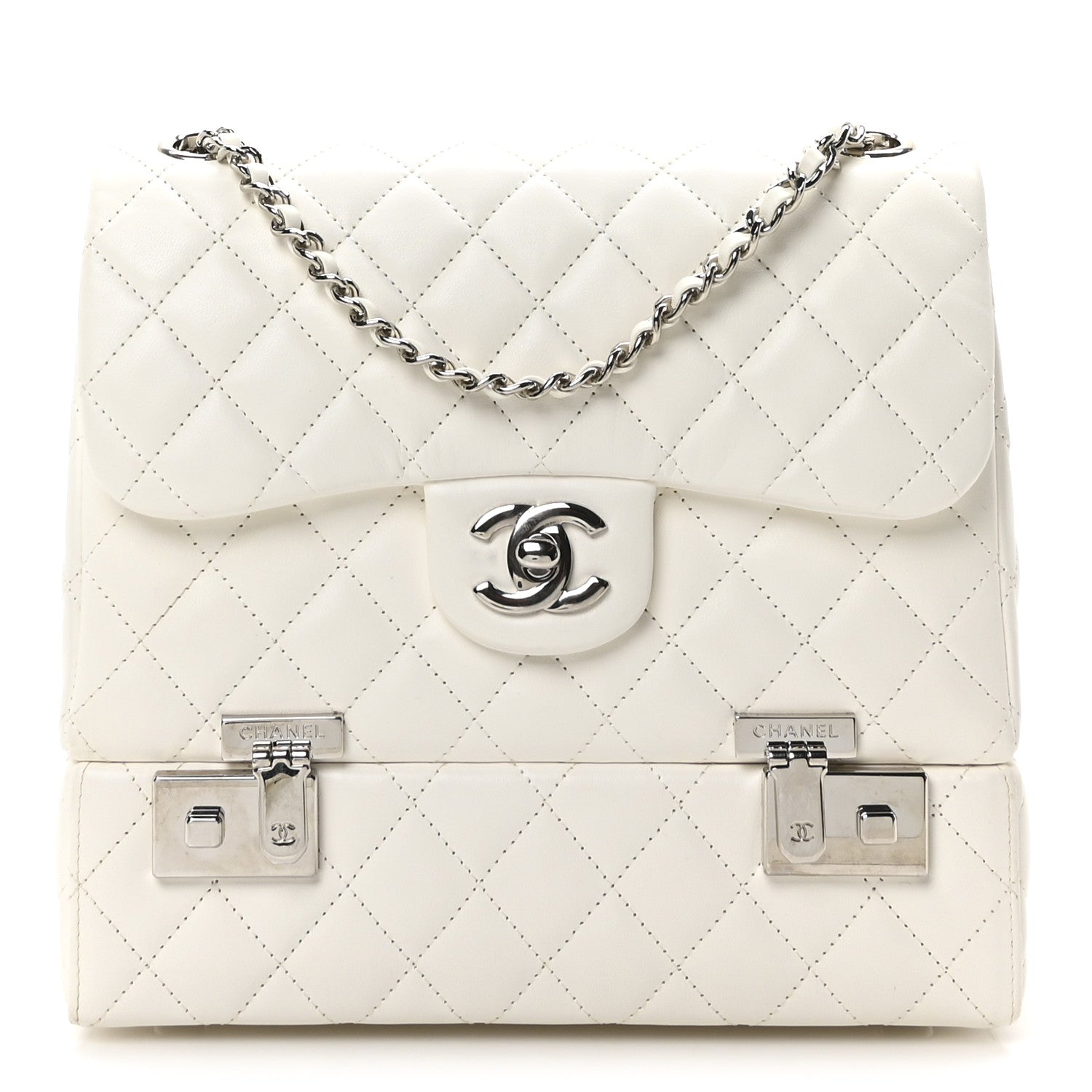 Lambskin Quilted Cockpit Flap Bag White