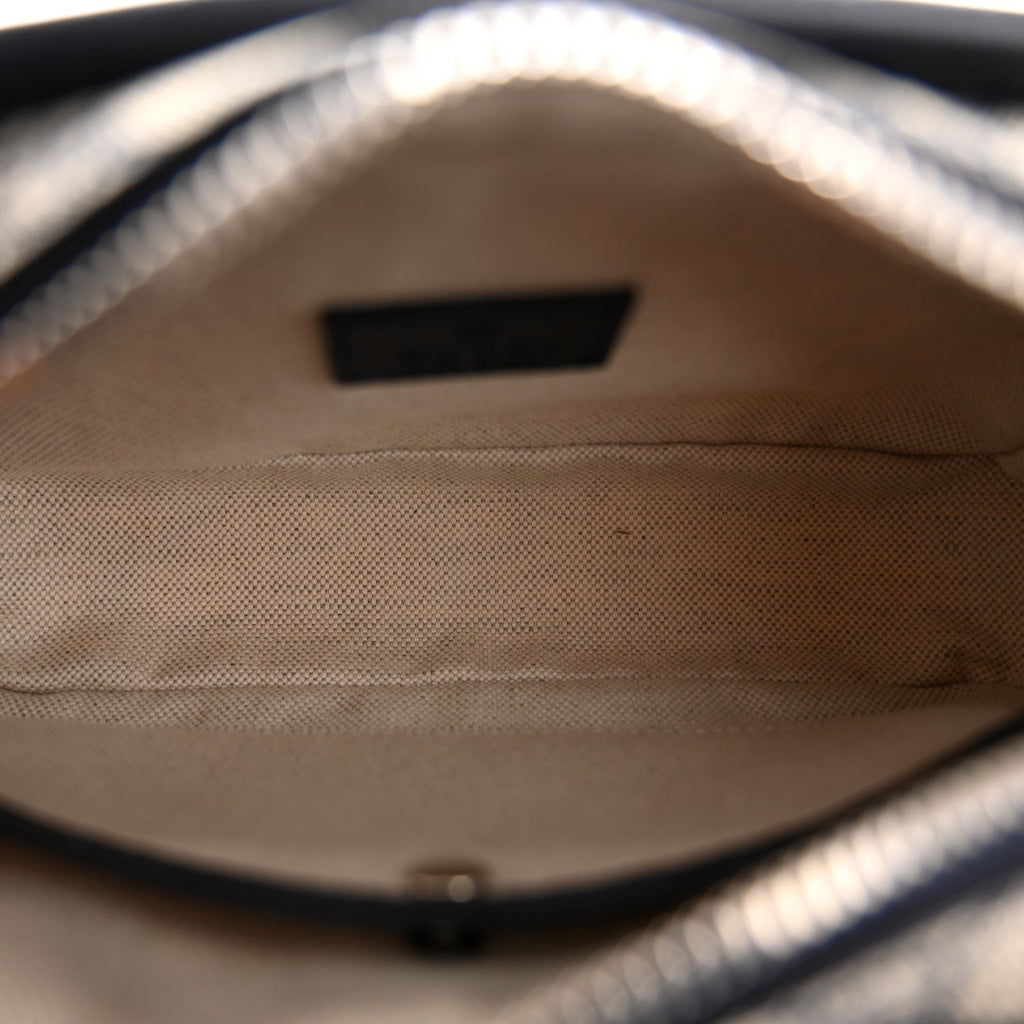 GG Supreme Monogram Textured Dollar Calfskin Mini Retro Interlocking G Shoulder Bag Beige Blue