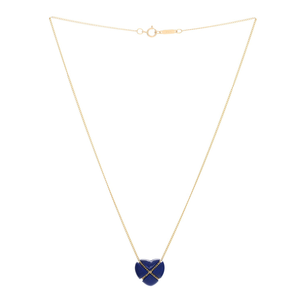 18K Yellow Gold Lapis Lazuli Crossover Heart Pendant Necklace
