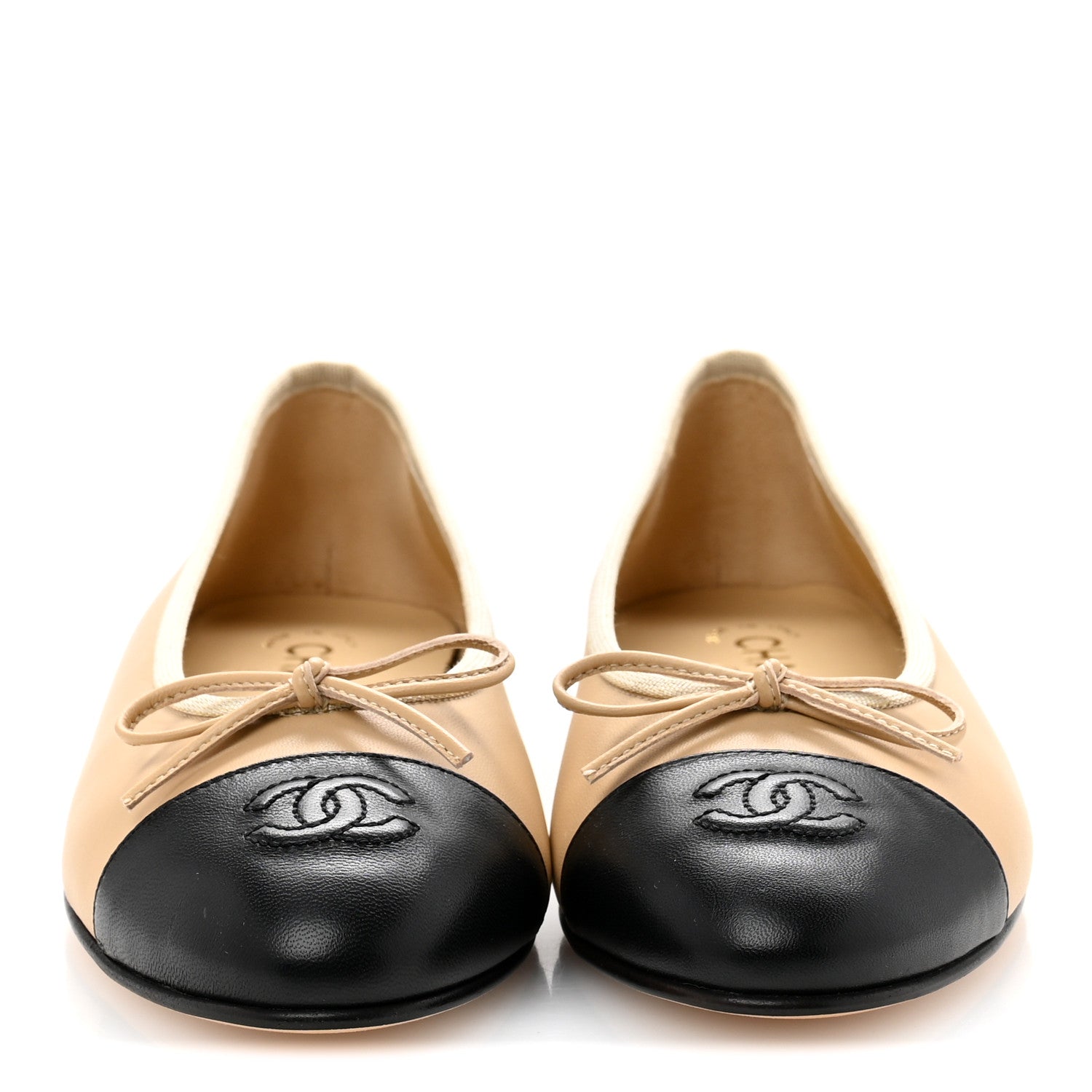 Lambskin Cap Toe CC Ballerina Flats 38 Beige Black