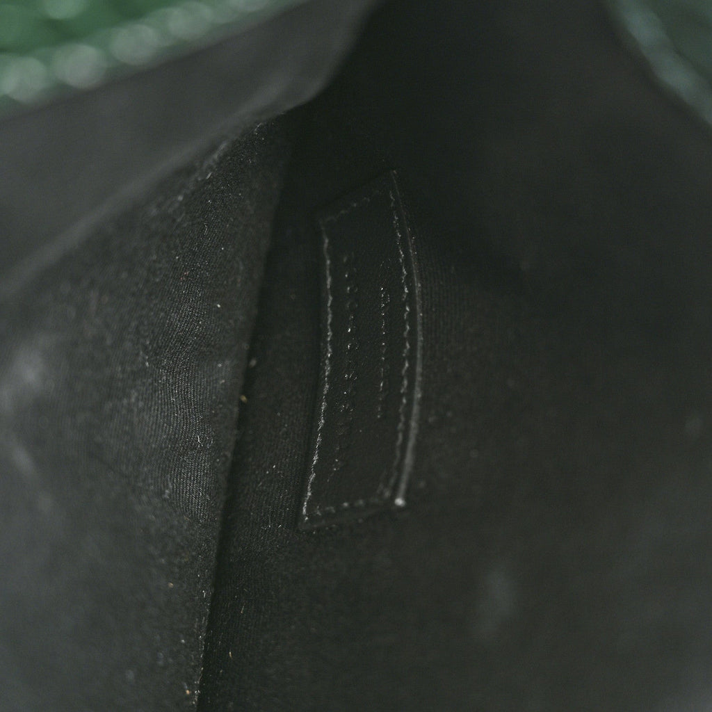 Calfskin Crocodile Embossed Uptown Monogram Clutch Dark Green