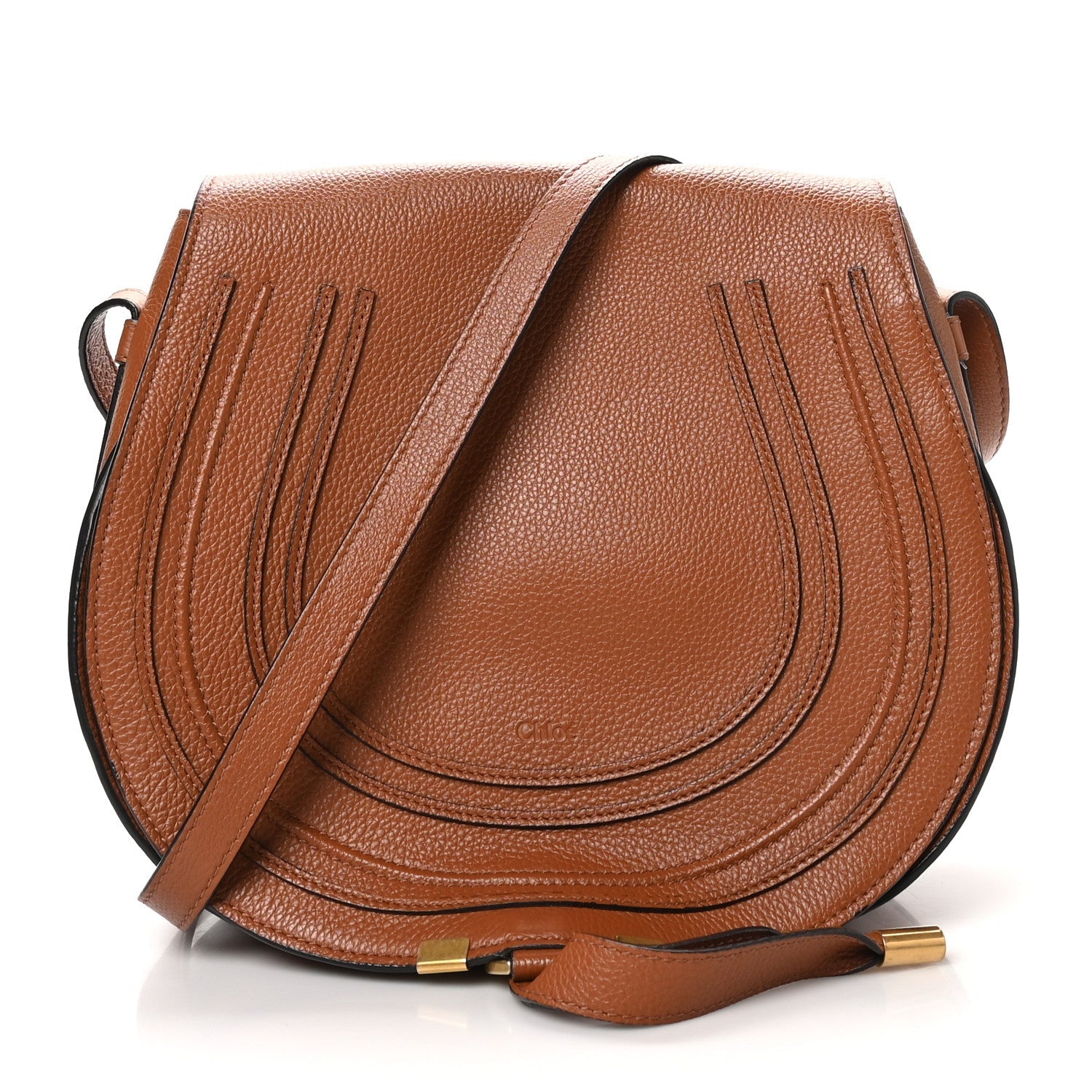Grained Calfskin Medium Marcie Saddle Bag Tan