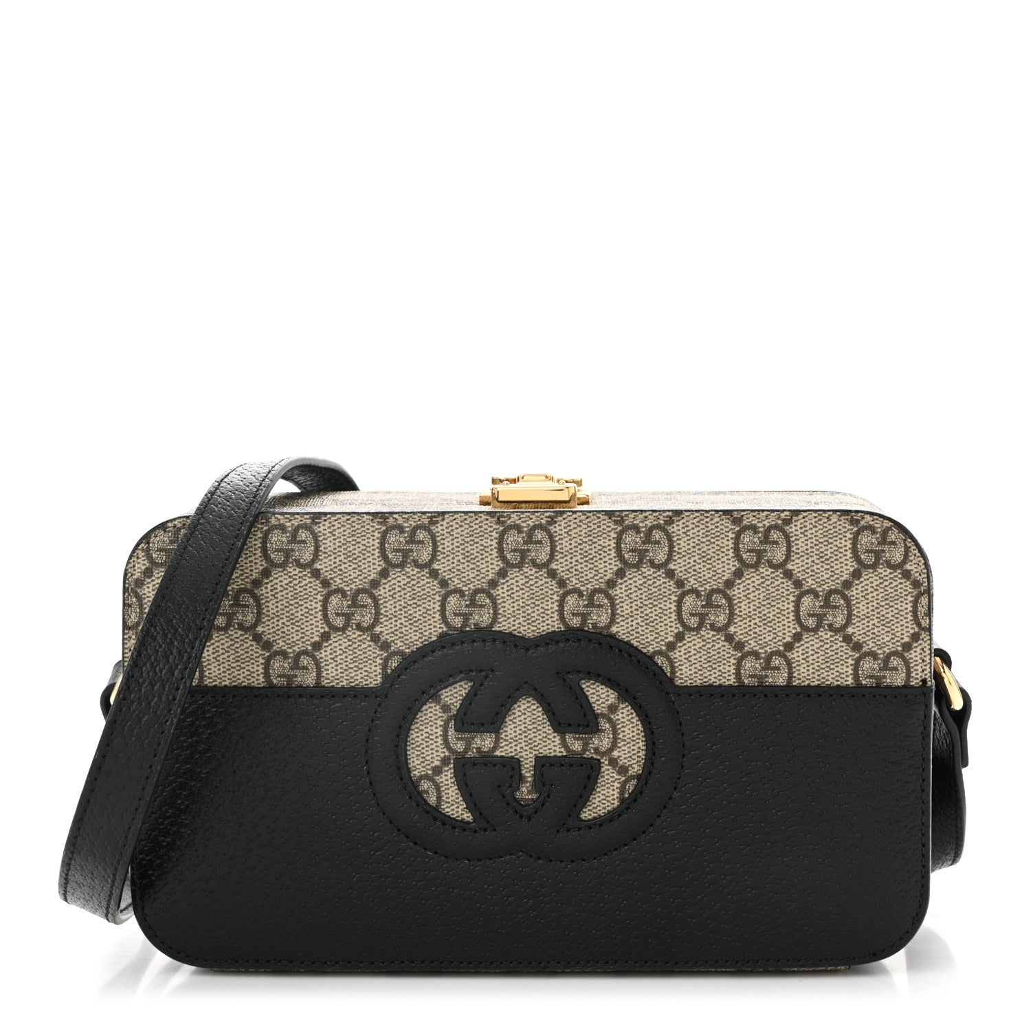 GG Supreme Monogram Textured Dollar Calfskin Mini New Basket Shoulder Bag Beige Ebony Black