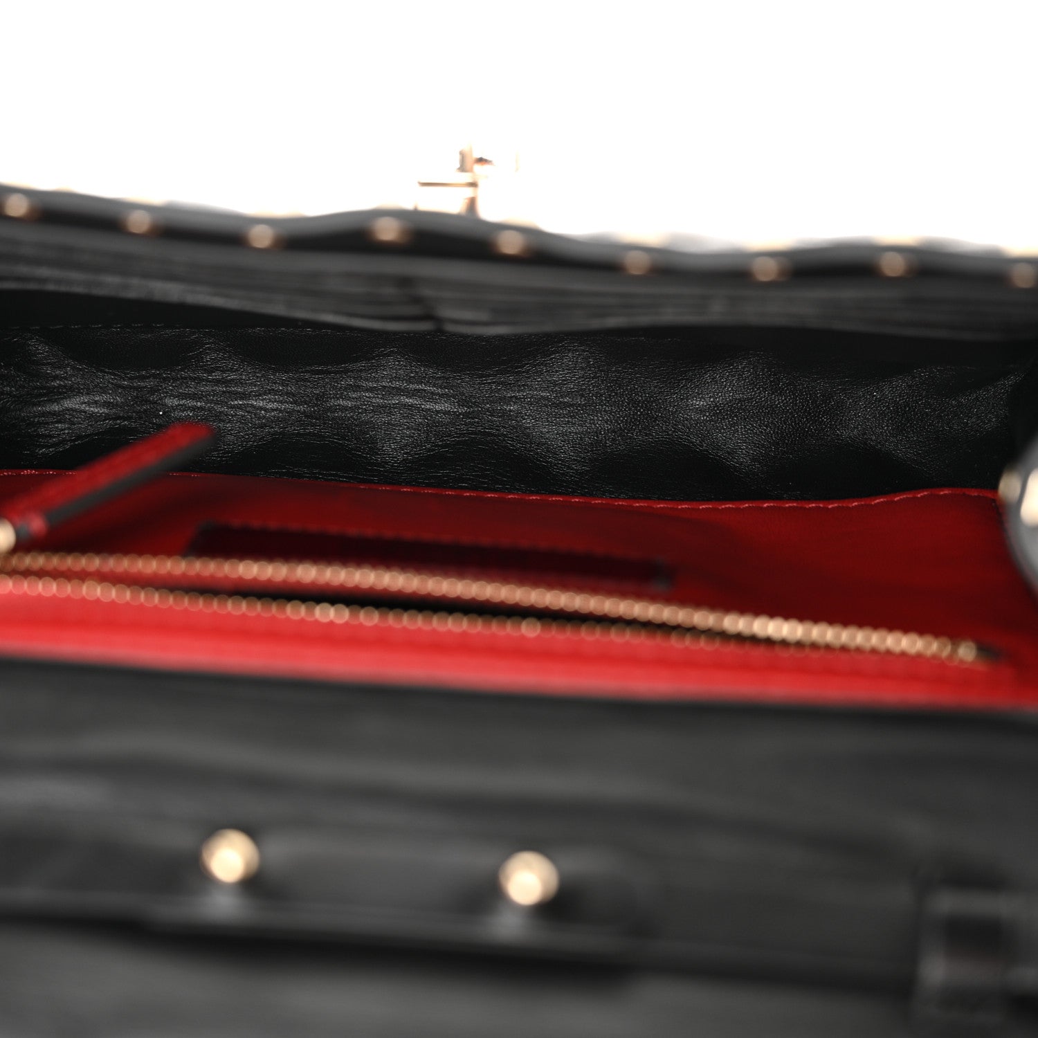 Lambskin Rockstud Spike Wallet on Chain Black