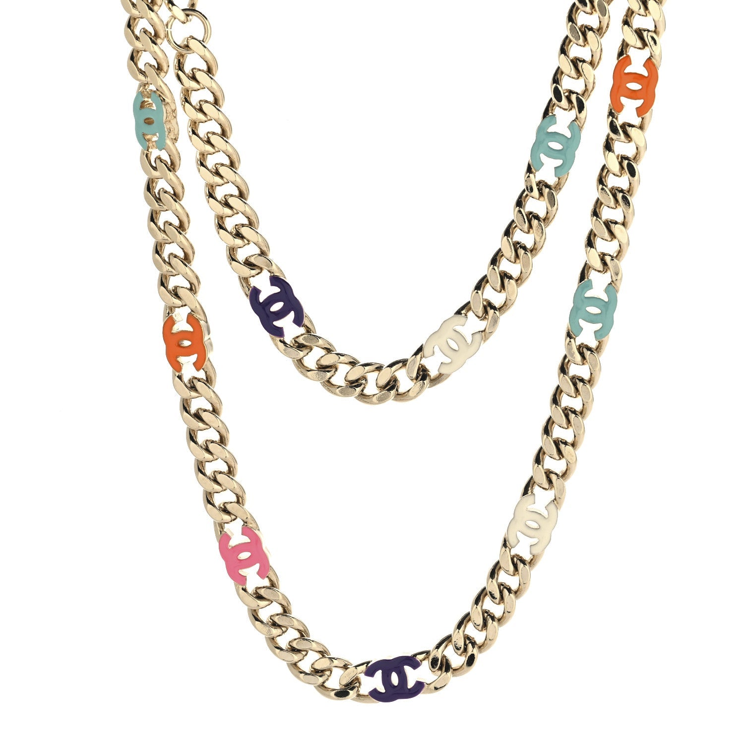 Metal Enamel Chain CC Necklace Gold Multicolor