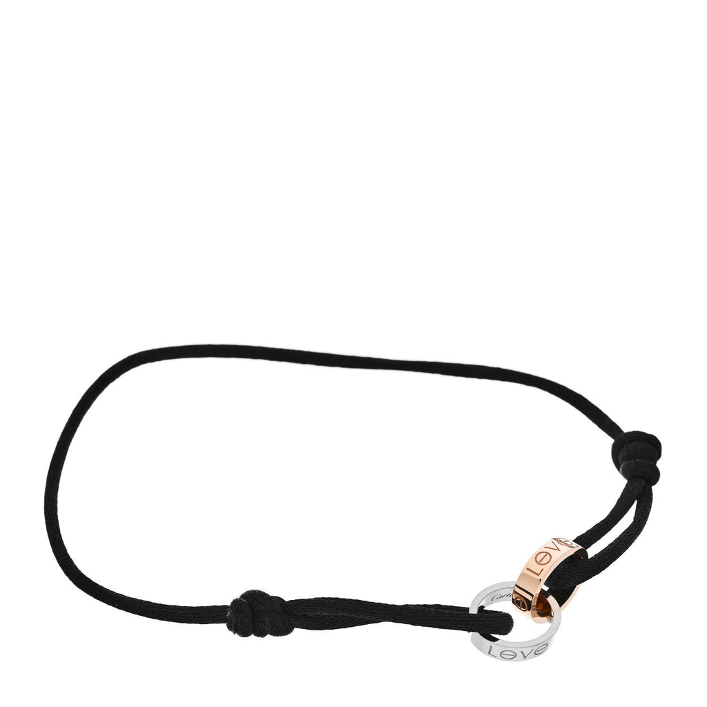 18K White Pink Gold Charity LOVE Adjustable Cord Bracelet Black