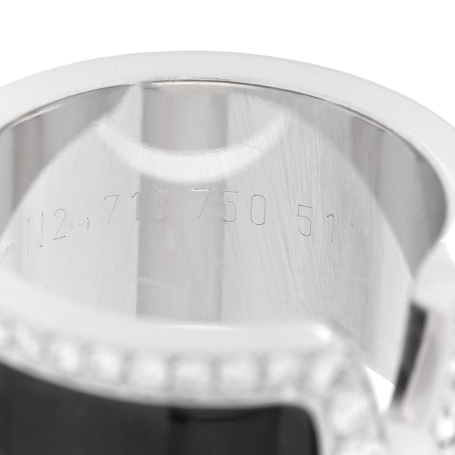 18K White Gold Enamel Diamond 10mm Logo De Cartier Ring 51 5.75 Black