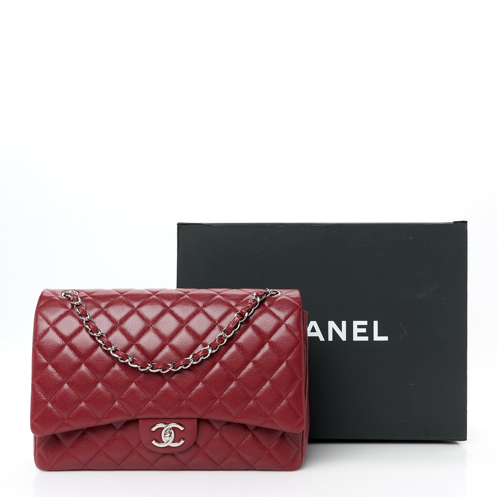 Caviar Quilted Maxi Double Flap Dark Red