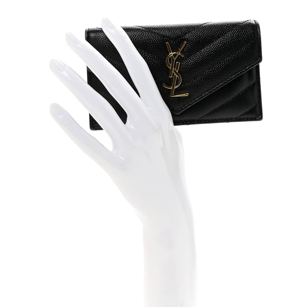 Grain De Poudre Matelasse Chevron Monogram Compact Wallet Black