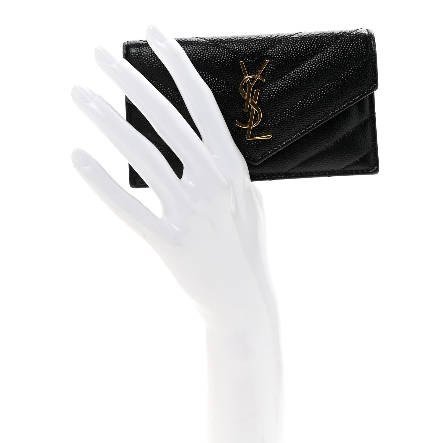 Grain De Poudre Matelasse Chevron Monogram Compact Wallet Black