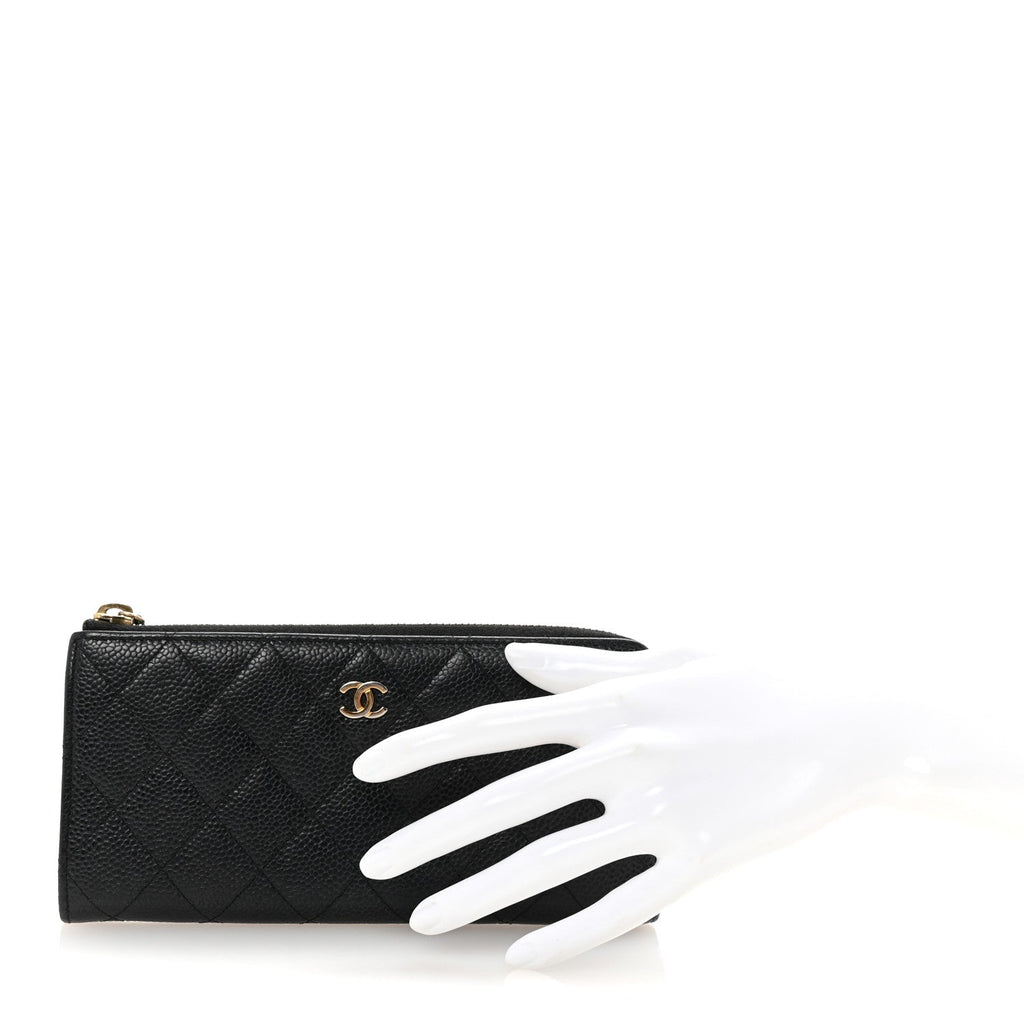 Caviar Quilted Zip Around Clutch Wallet Black