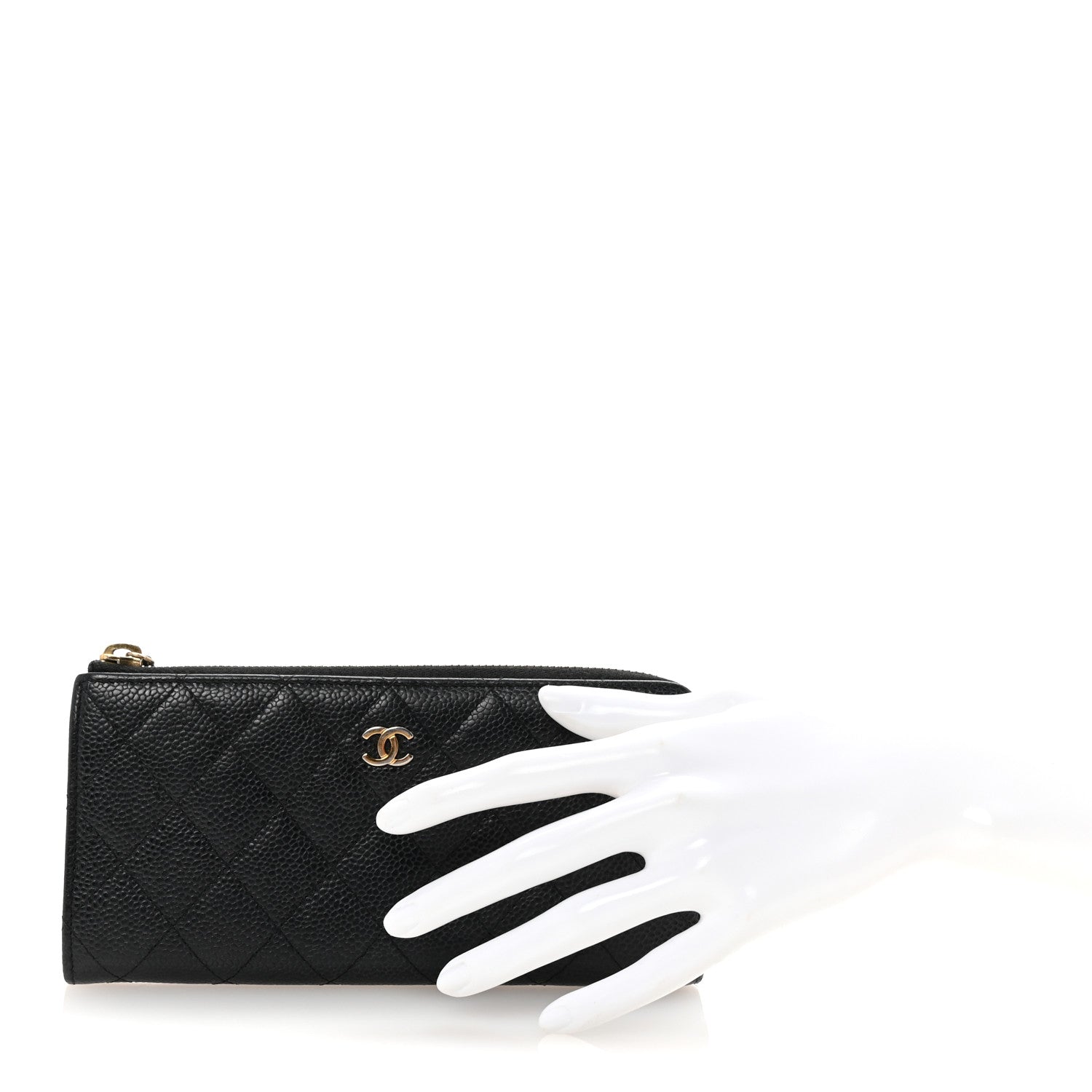 Caviar Quilted Zip Around Clutch Wallet Black