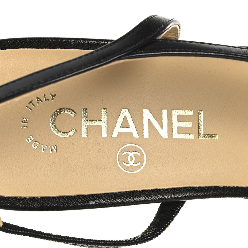 Goatskin Grosgrain Cap Toe CC Slingback Pumps 40.5 Black