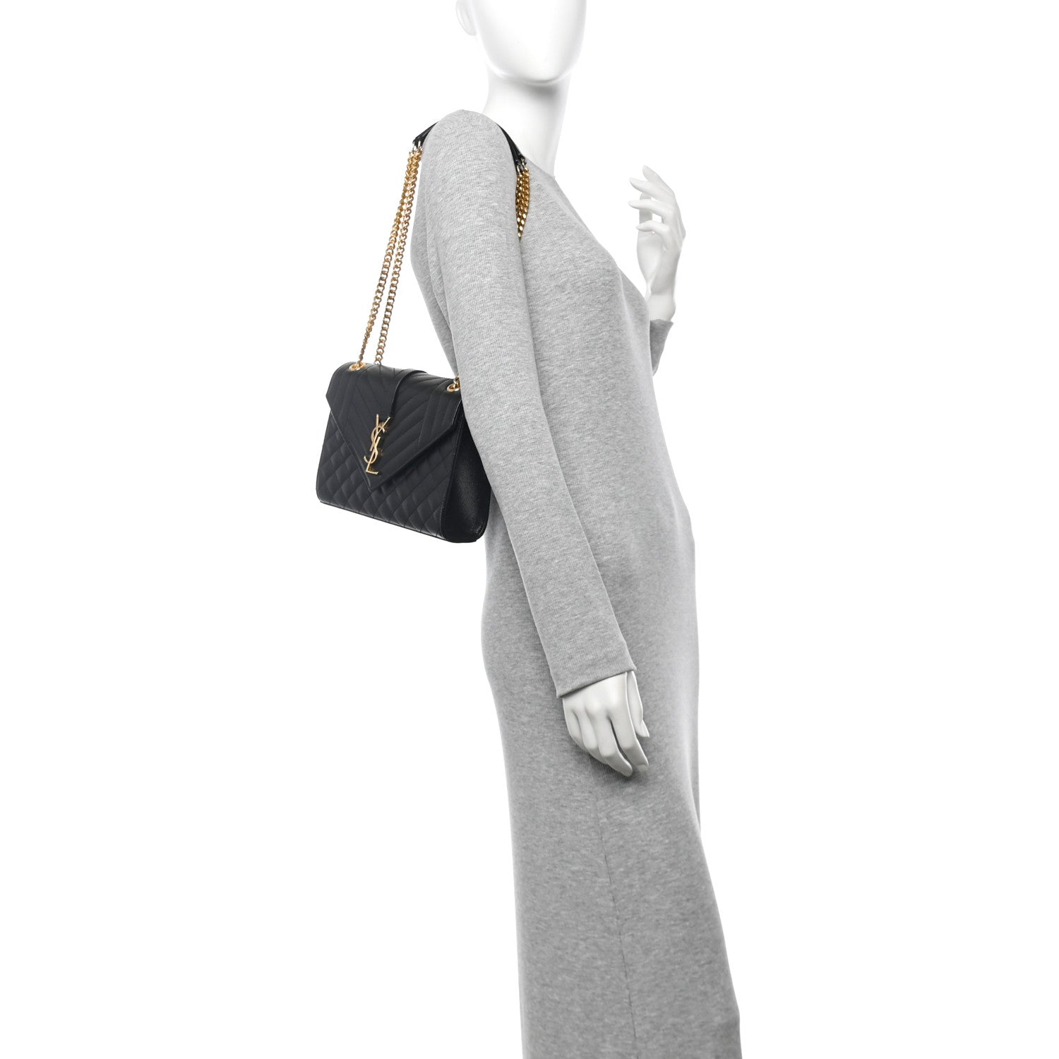 Grain De Poudre Textured Mixed Matelasse Triquilt Medium Monogram Satchel Black