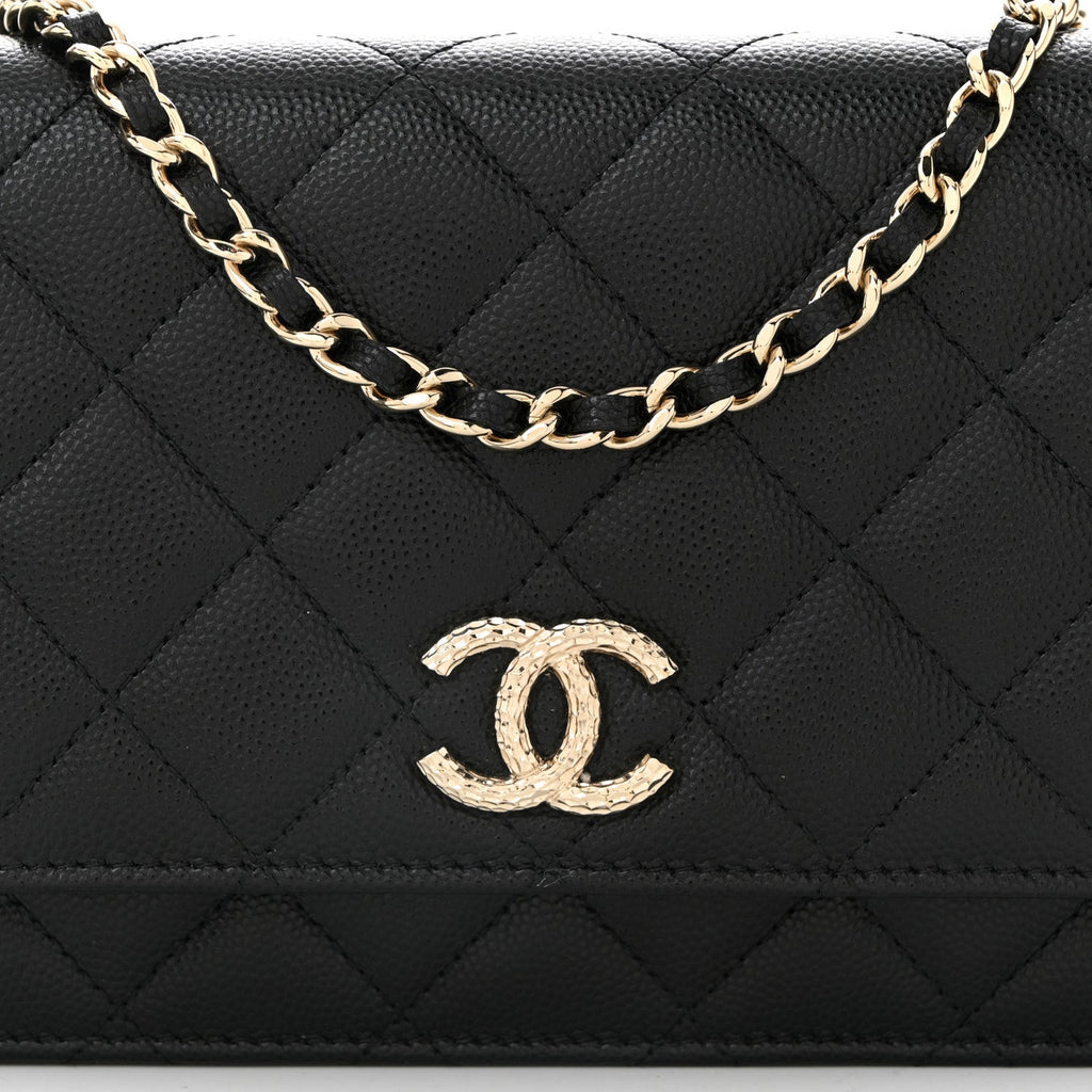 Caviar Quilted Studded CC Wallet on Chain WOC Black