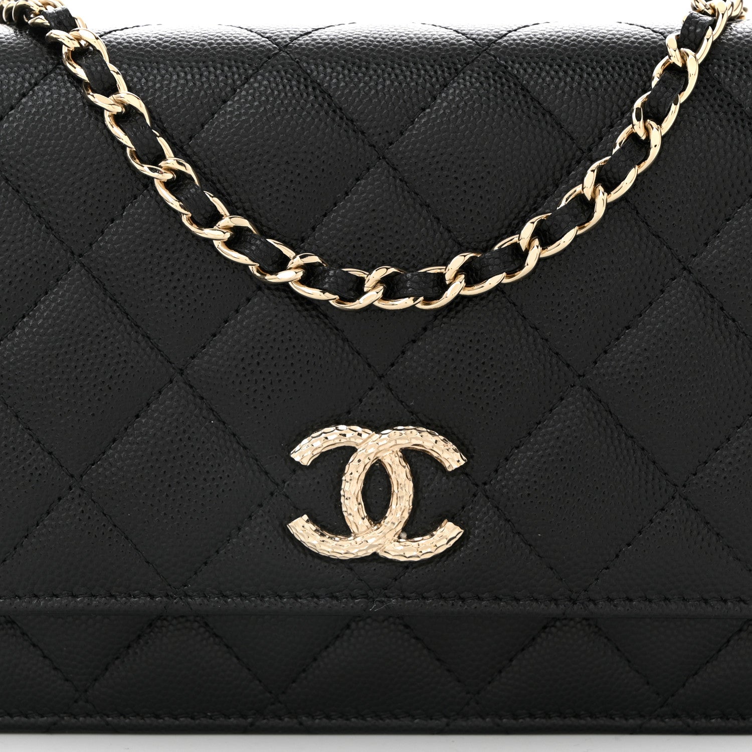 Caviar Quilted Studded CC Wallet on Chain WOC Black