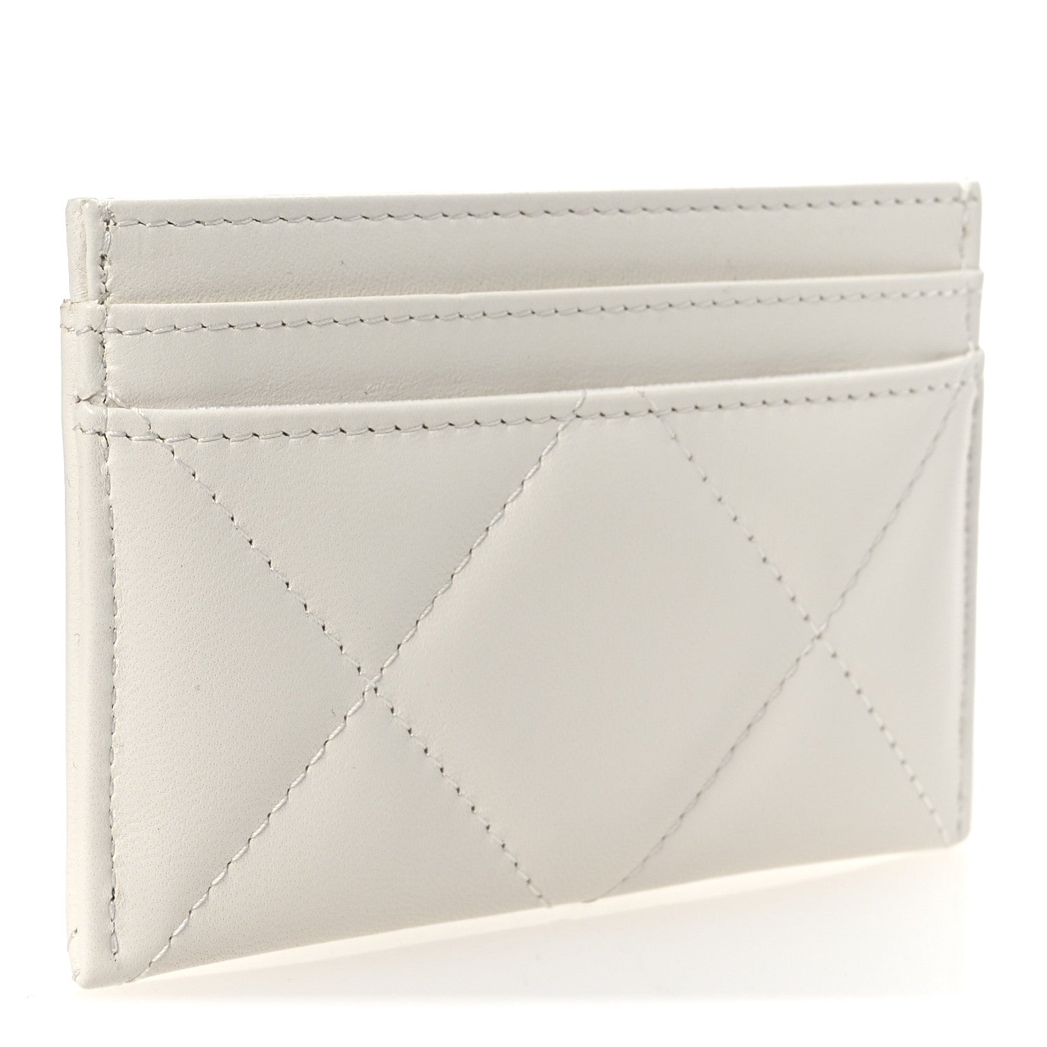 Lambskin Quilted Chanel 19 Card Holder White