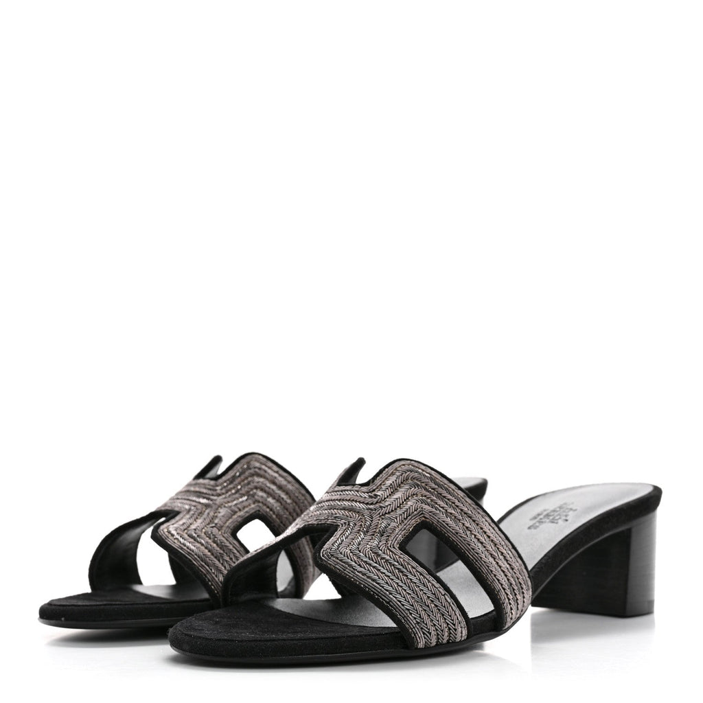 Chevre Velours Dabka Embroidered Oasis Sandals 37 Black