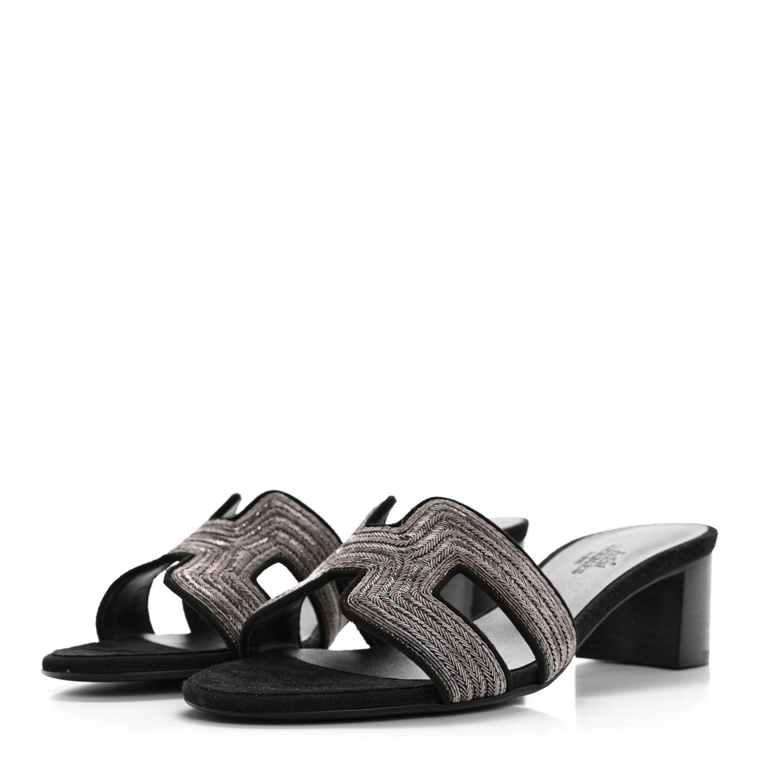 Chevre Velours Dabka Embroidered Oasis Sandals 37 Black