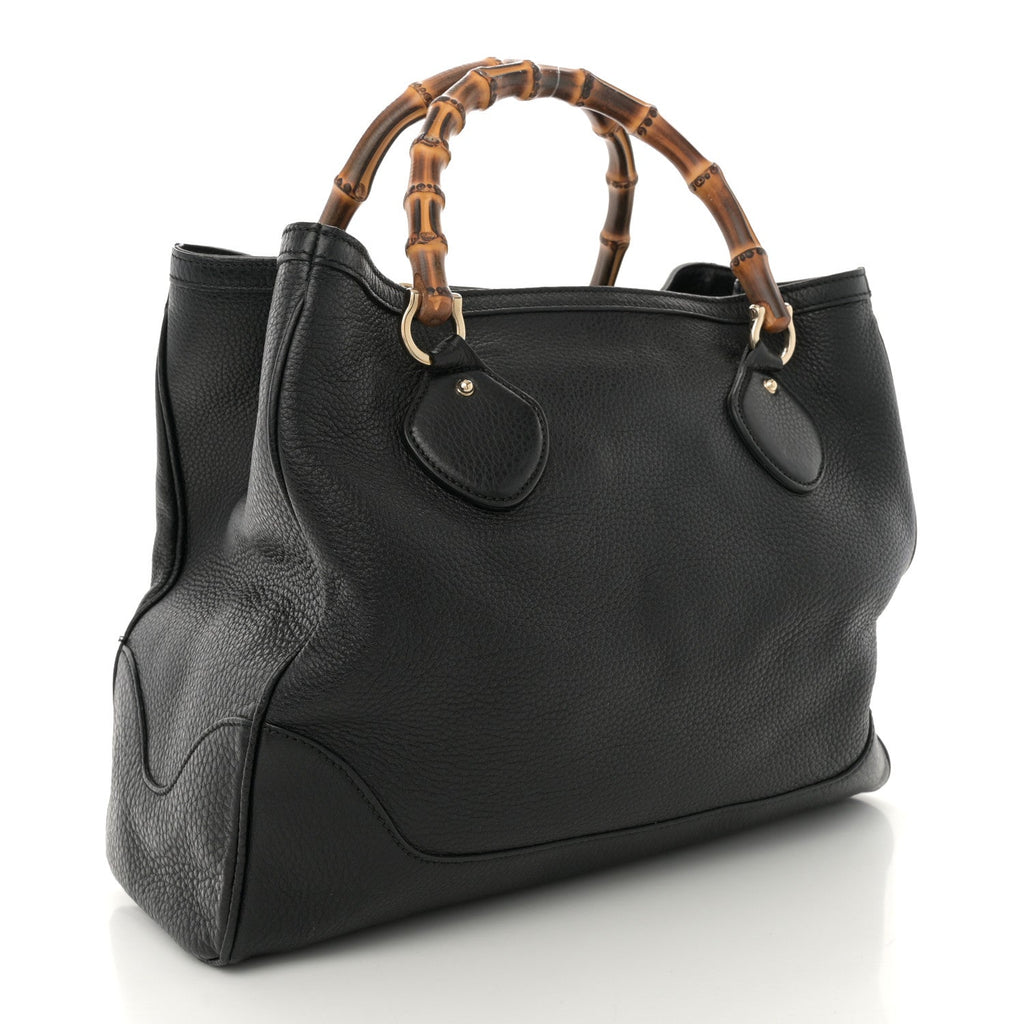 Grained Calfskin Medium Diana Bamboo Top Handle Tote Black