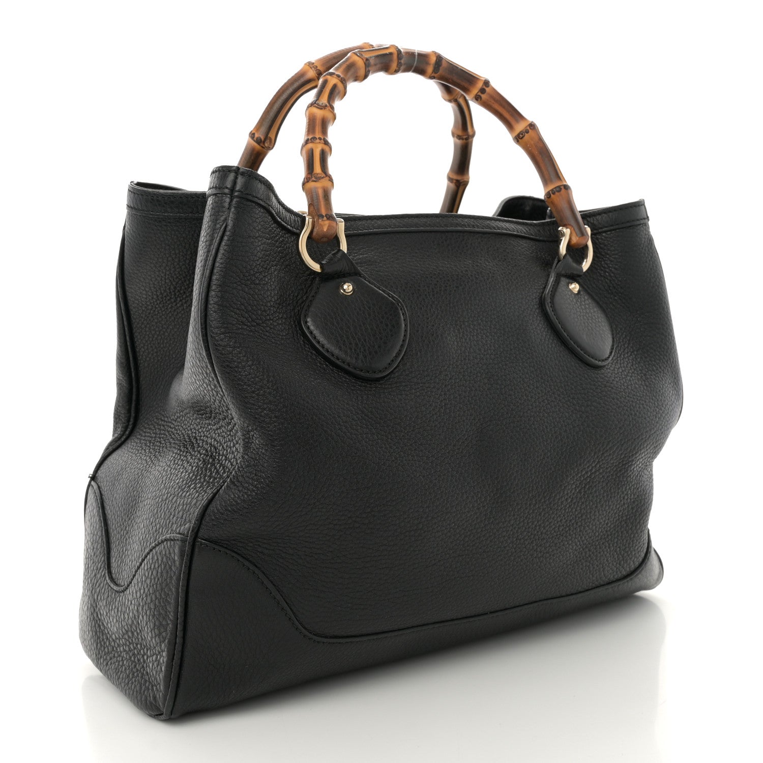 Grained Calfskin Medium Diana Bamboo Top Handle Tote Black