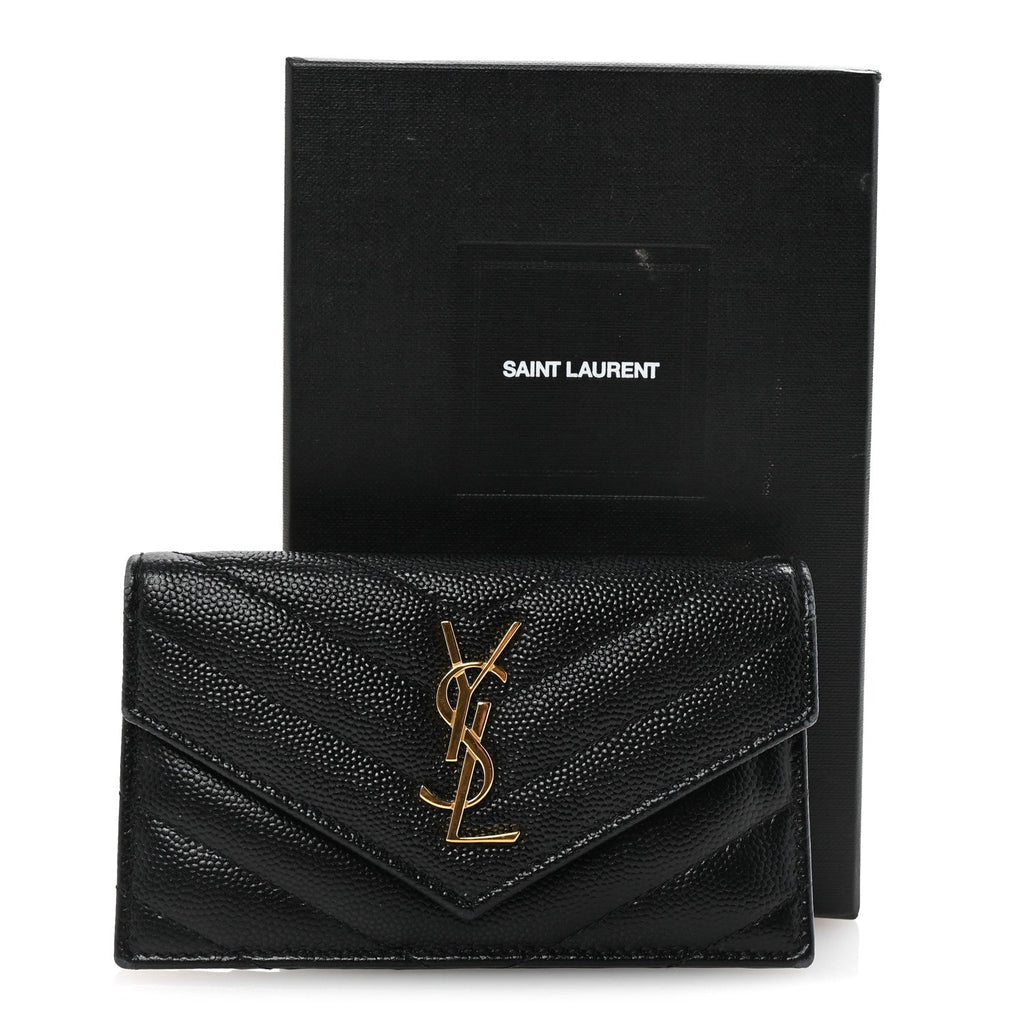 Grain De Poudre Matelasse Chevron Monogram Compact Wallet Black