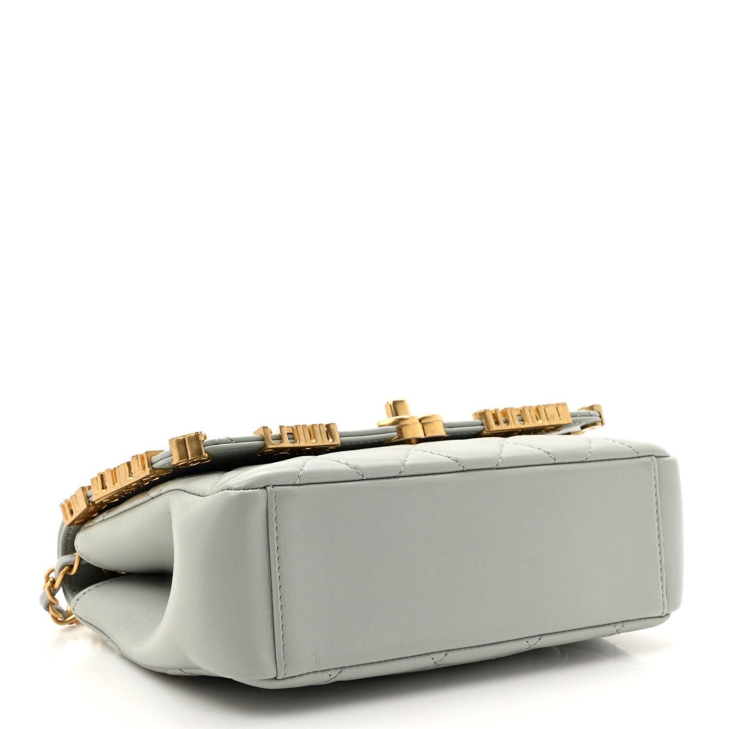 Lambskin Enamel Strass Quilted Mini Paris Monaco Flap Light Grey