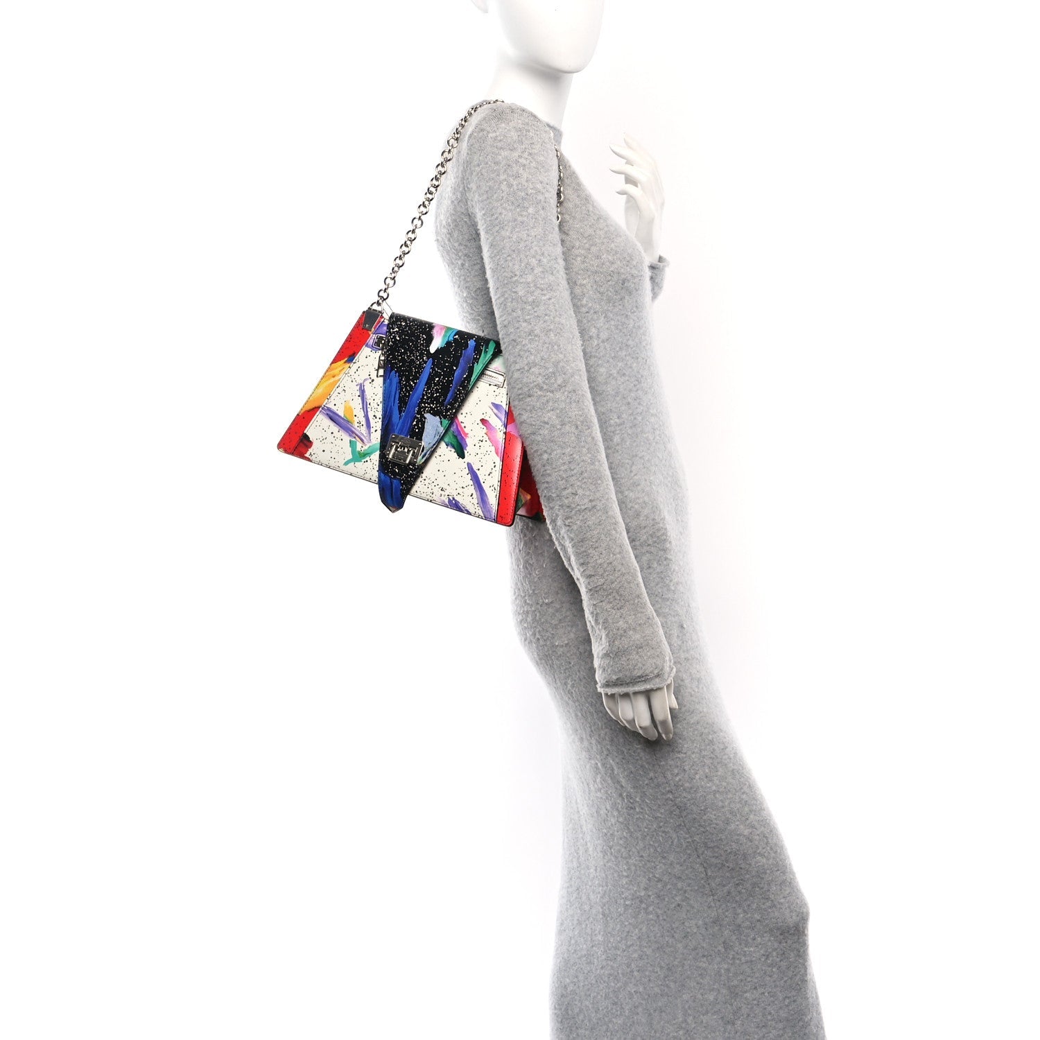 Calfskin Splash Print Trapeze Black White Red