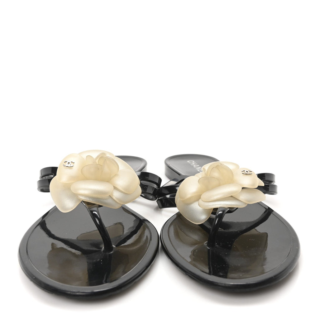 Jelly Camellia Thong Sandals 41 Black Ivory