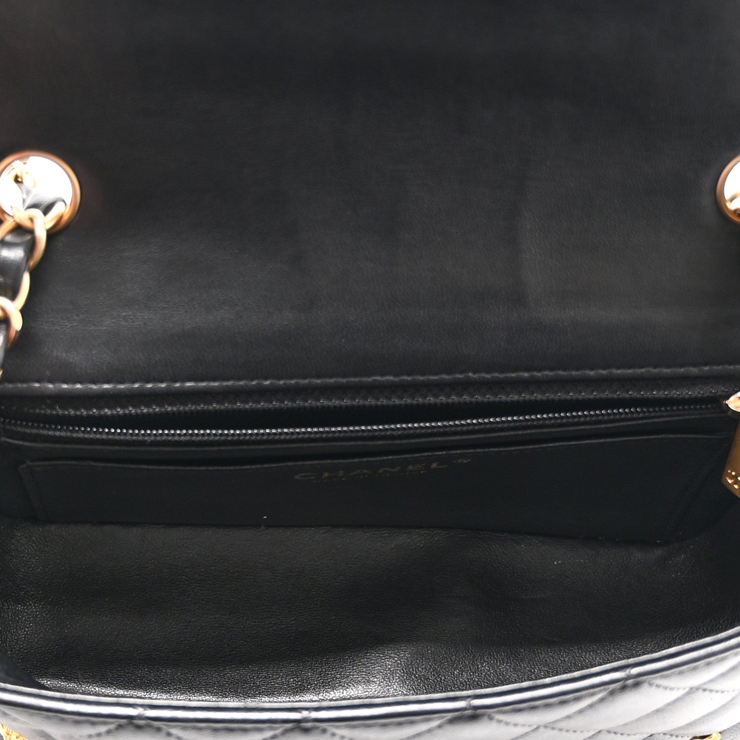 Lambskin Quilted Studded Mini Rectangular Flap Black