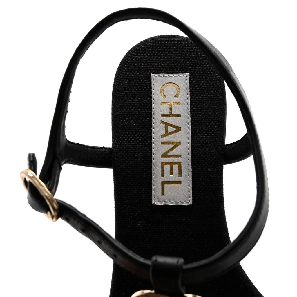 Lambskin CC Logo Thong Sandals 36 Black