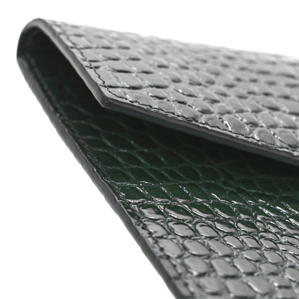 Calfskin Crocodile Embossed Uptown Monogram Clutch Dark Green
