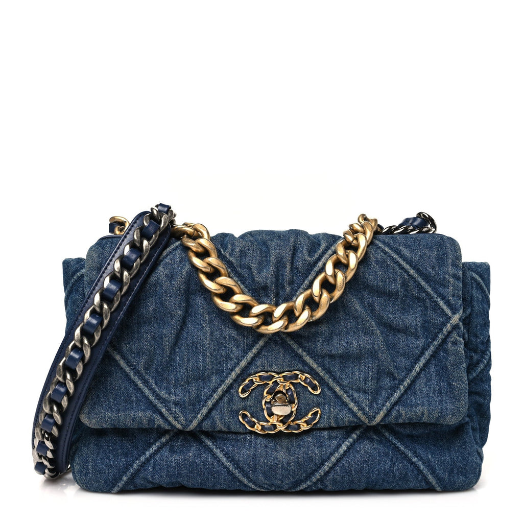 Denim Quilted Medium Chanel 19 Flap Blue