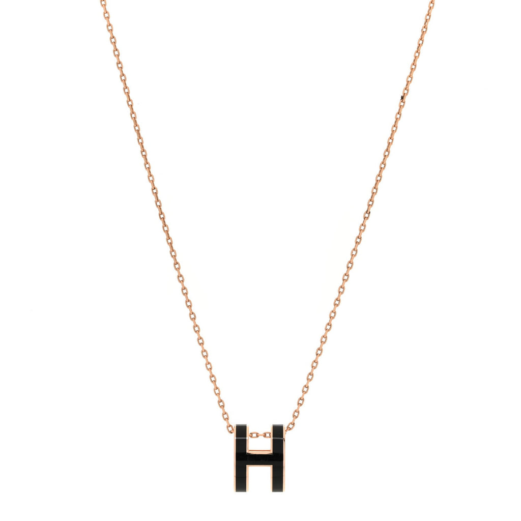 Lacquered Rose Gold Pop H Pendant Necklace Black