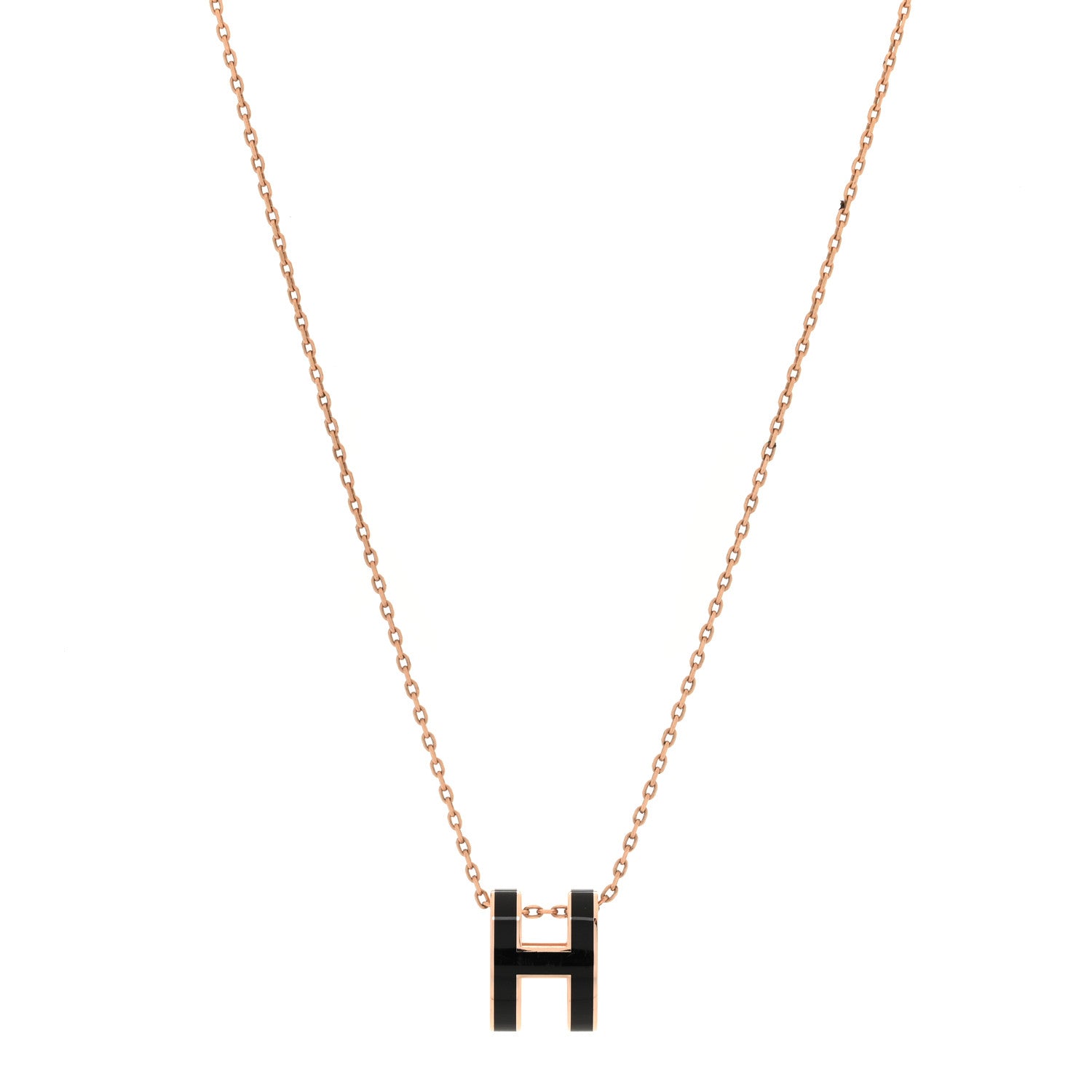 Lacquered Rose Gold Pop H Pendant Necklace Black