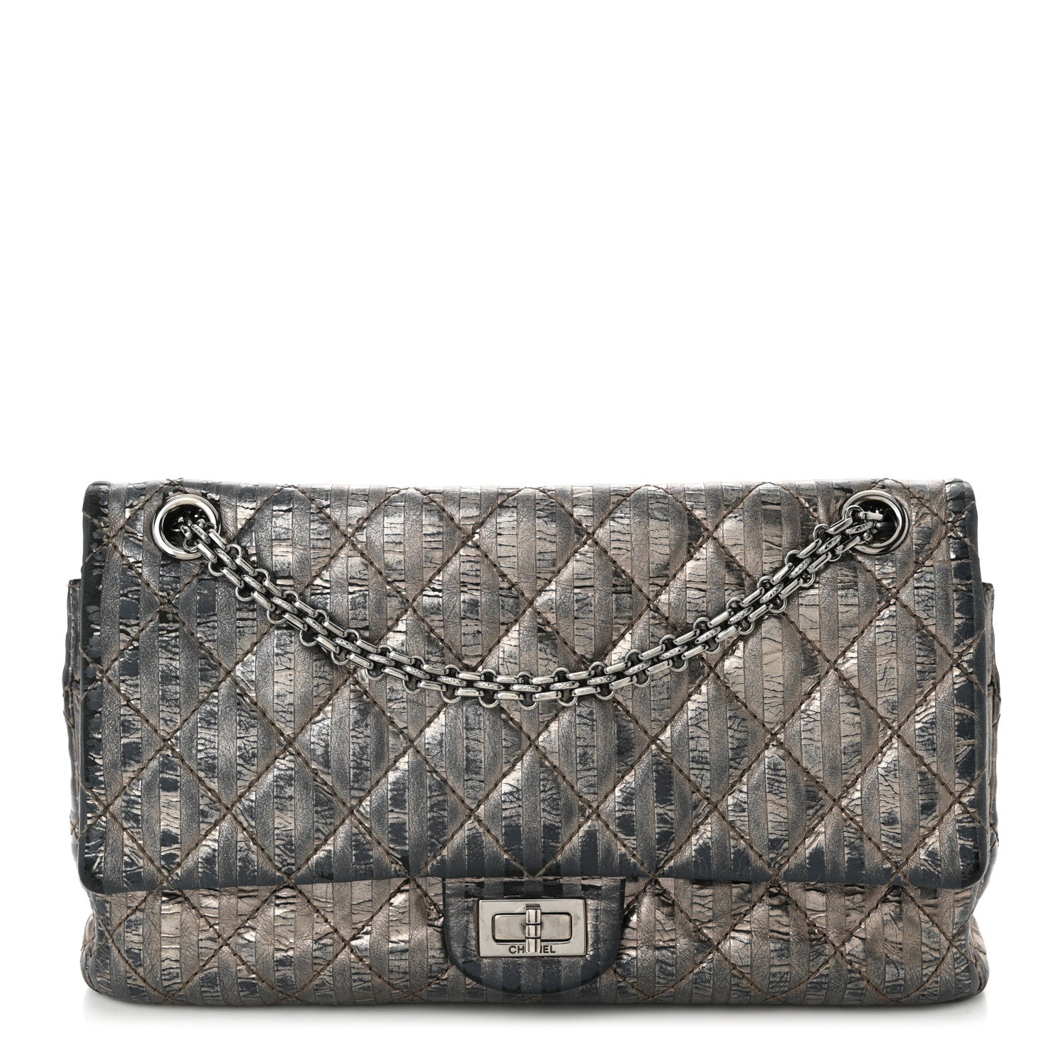 Metallic Calfskin Striped 2.55 Reissue 226 Flap Dark Silver