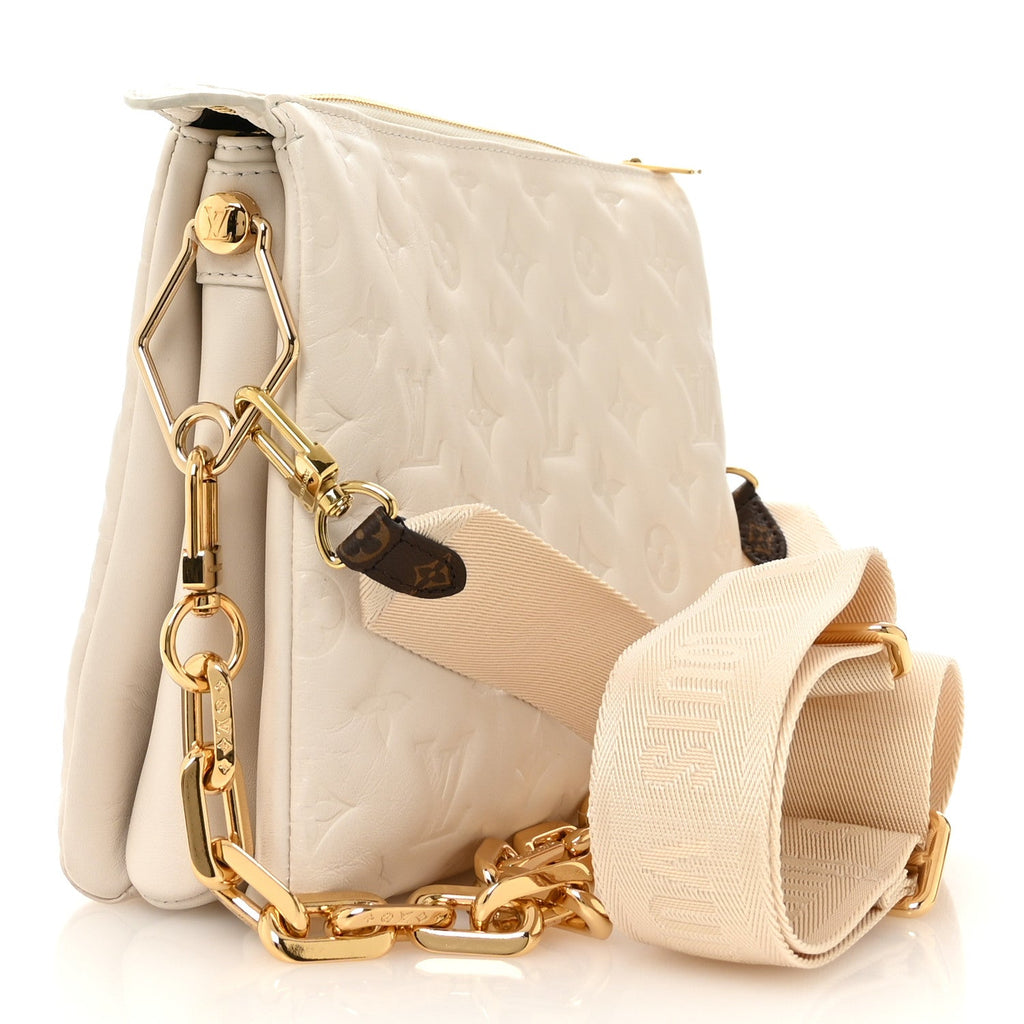 Lambskin Embossed Monogram Coussin PM Cream