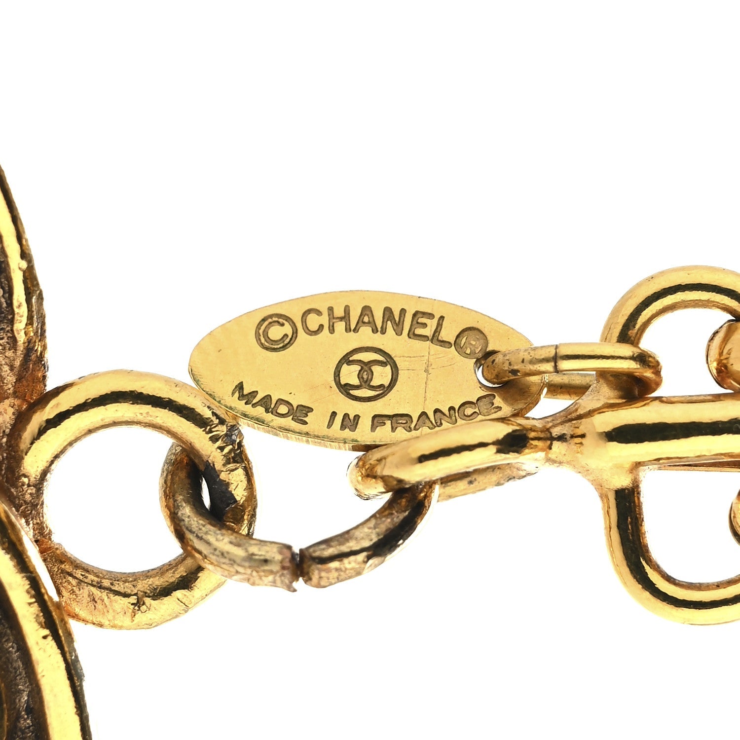 Metal Quilted CC Key Chain Gold