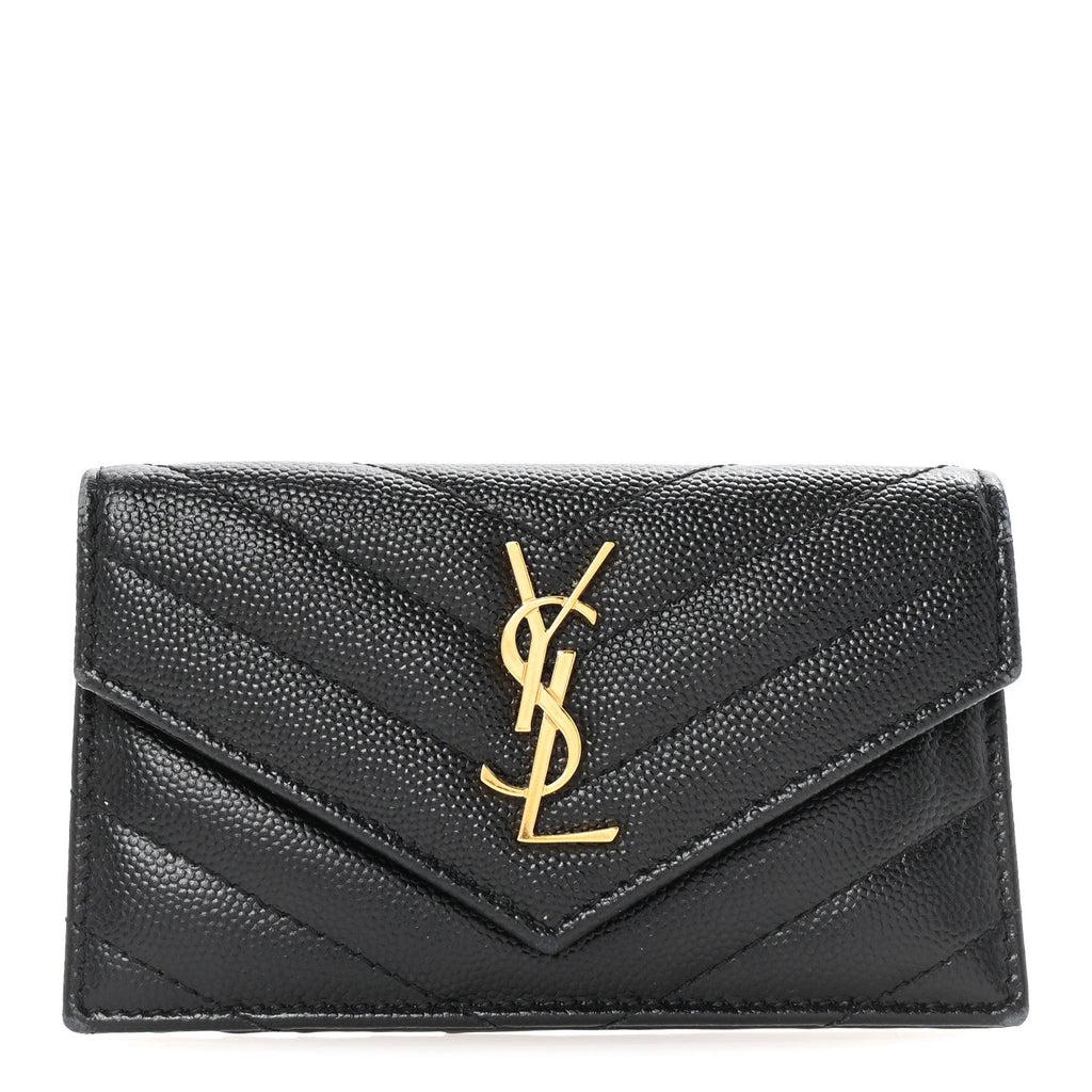 Grain De Poudre Matelasse Chevron Monogram Compact Wallet Black