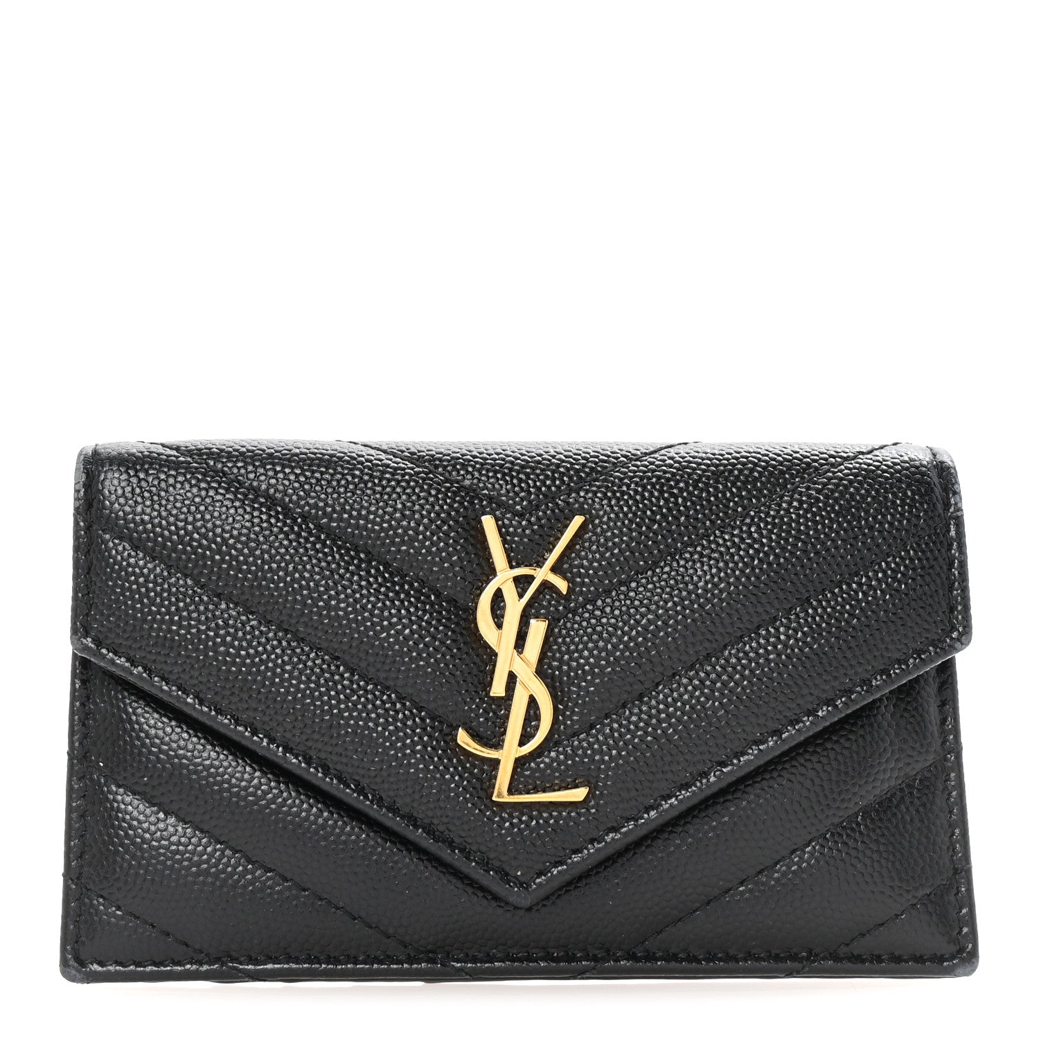 Grain De Poudre Matelasse Chevron Monogram Compact Wallet Black