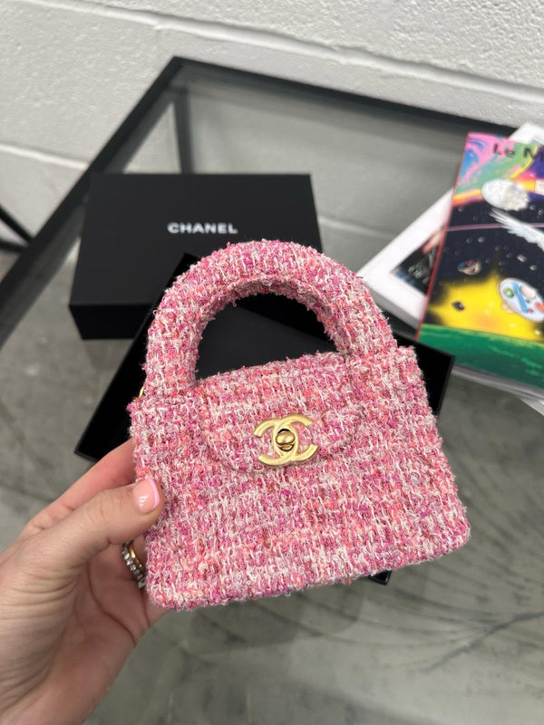 Chanel Kelly Tweed Nano Shopping Bag 24P (Pink)