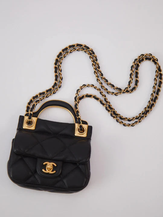 Chanel 21 Micro Flap Bag Coin Purse Lambskin GHW (Black)