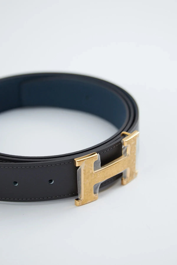Hermès H Martelee Gold Belt Buckle with leather Reversible Strap