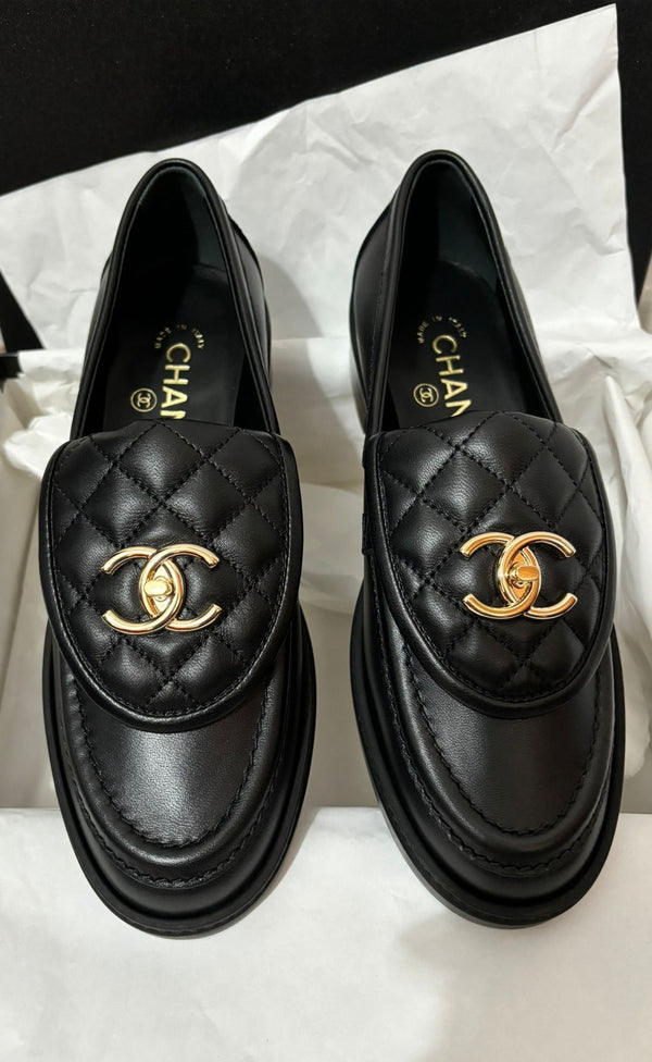 Chanel Quilted Leather Loafers (Black)
