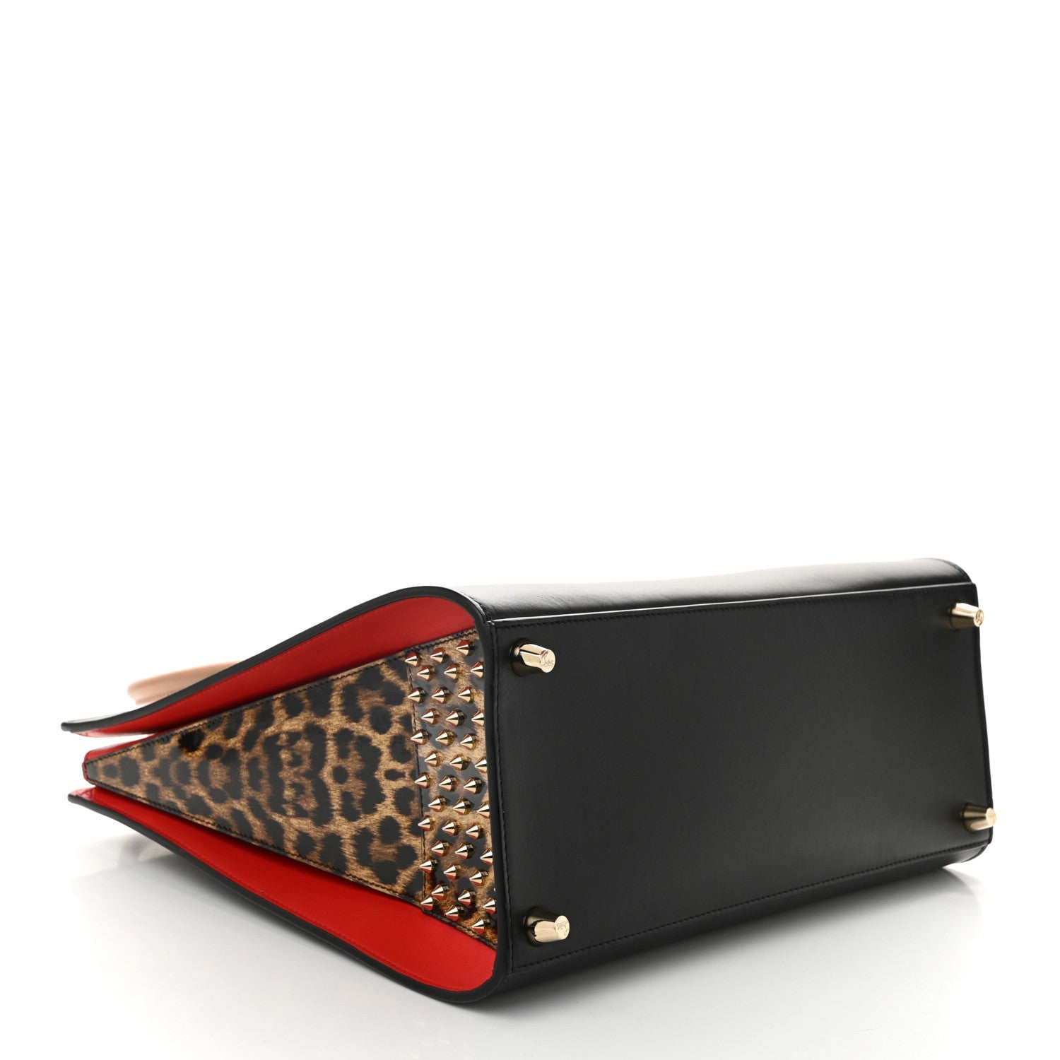 Calfskin Patent Leopard Spiked Large Paloma Black